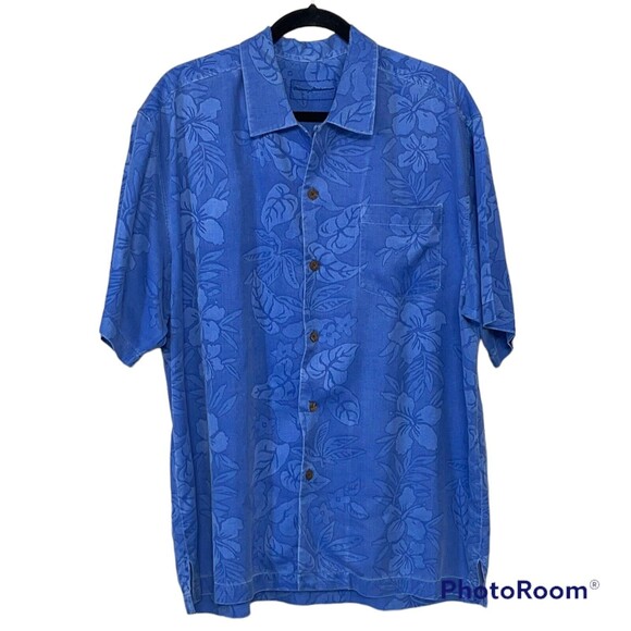 Tommy Bahama Shirt Mens Blue Silk Button Up Short Sleeve Camp Embroidered Large - Picture 1 of 4